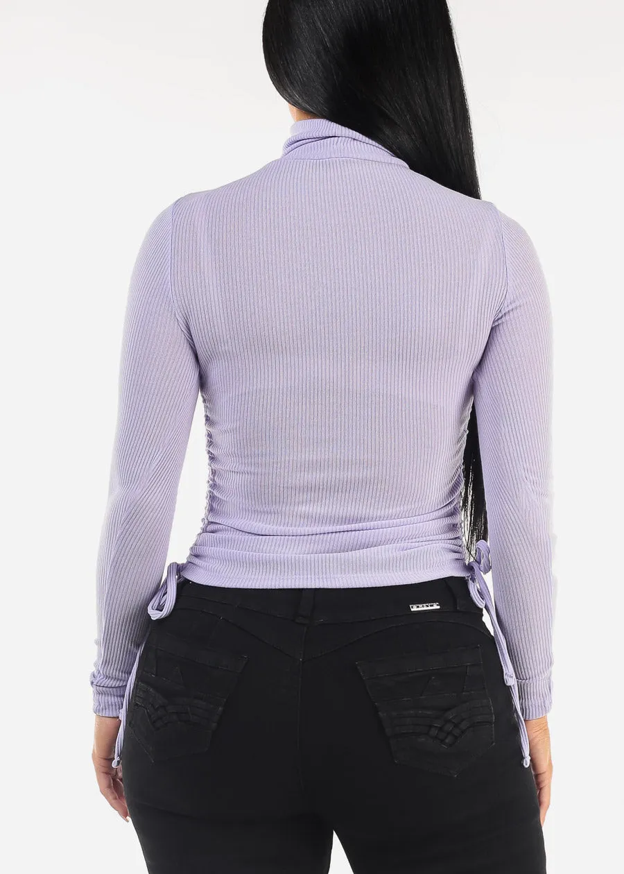 Long Sleeve Turtleneck Side Ruched Sweater Top Lilac sold by Moda product image thumbnail 4