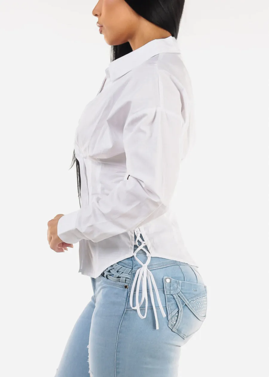 White Button Down Lace Up Blouse sold by Moda product image thumbnail 3