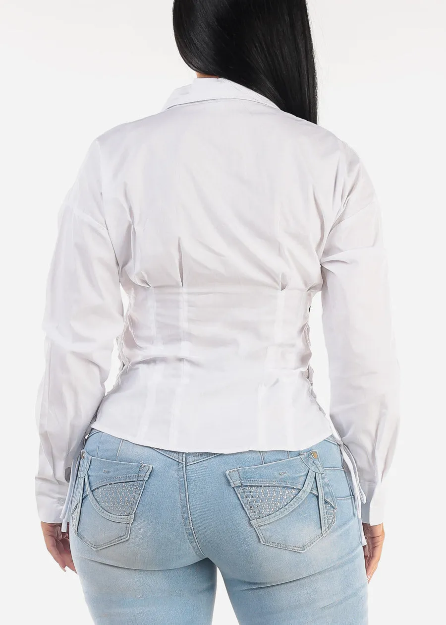 White Button Down Lace Up Blouse sold by Moda product image thumbnail 4