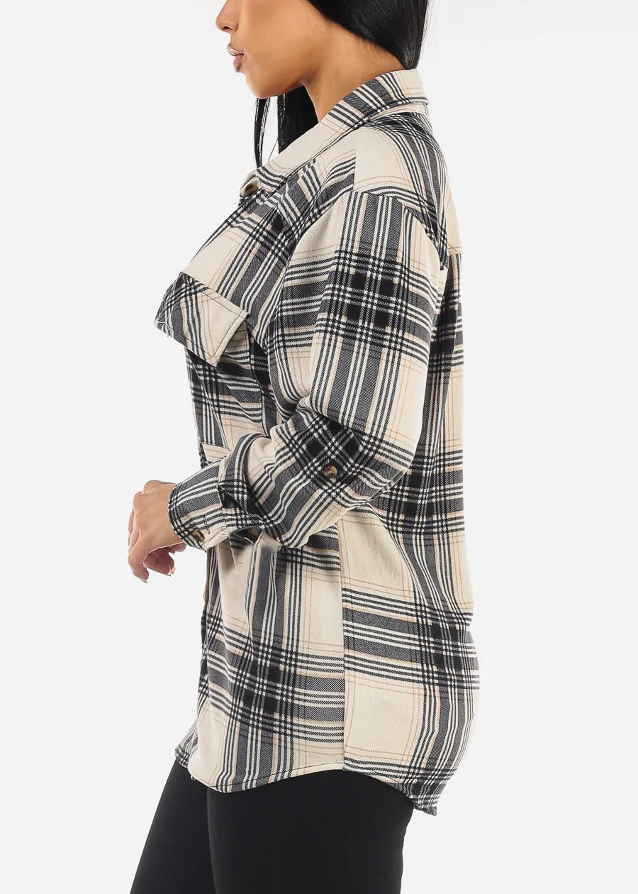 Oversized Plaid Button Down Shacket Ivory & Black sold by Moda product image thumbnail 3