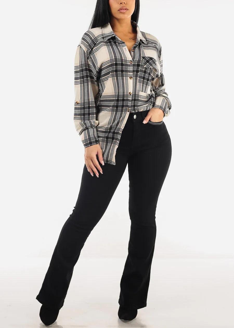 Oversized Plaid Button Down Shacket Ivory & Black sold by Moda product image thumbnail 2