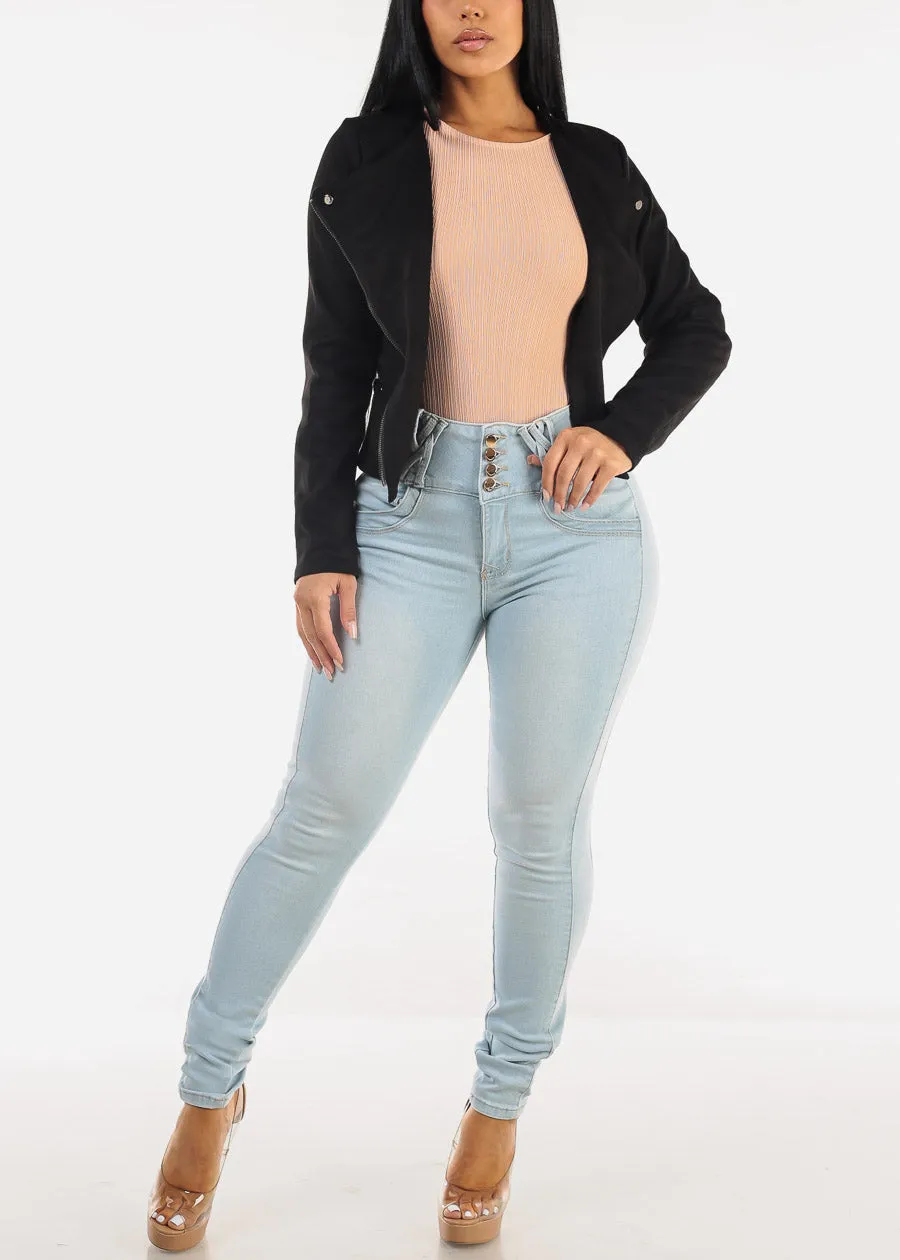 Black Long Sleeve Suede Crop Moto Jacket sold by Moda product image thumbnail 2