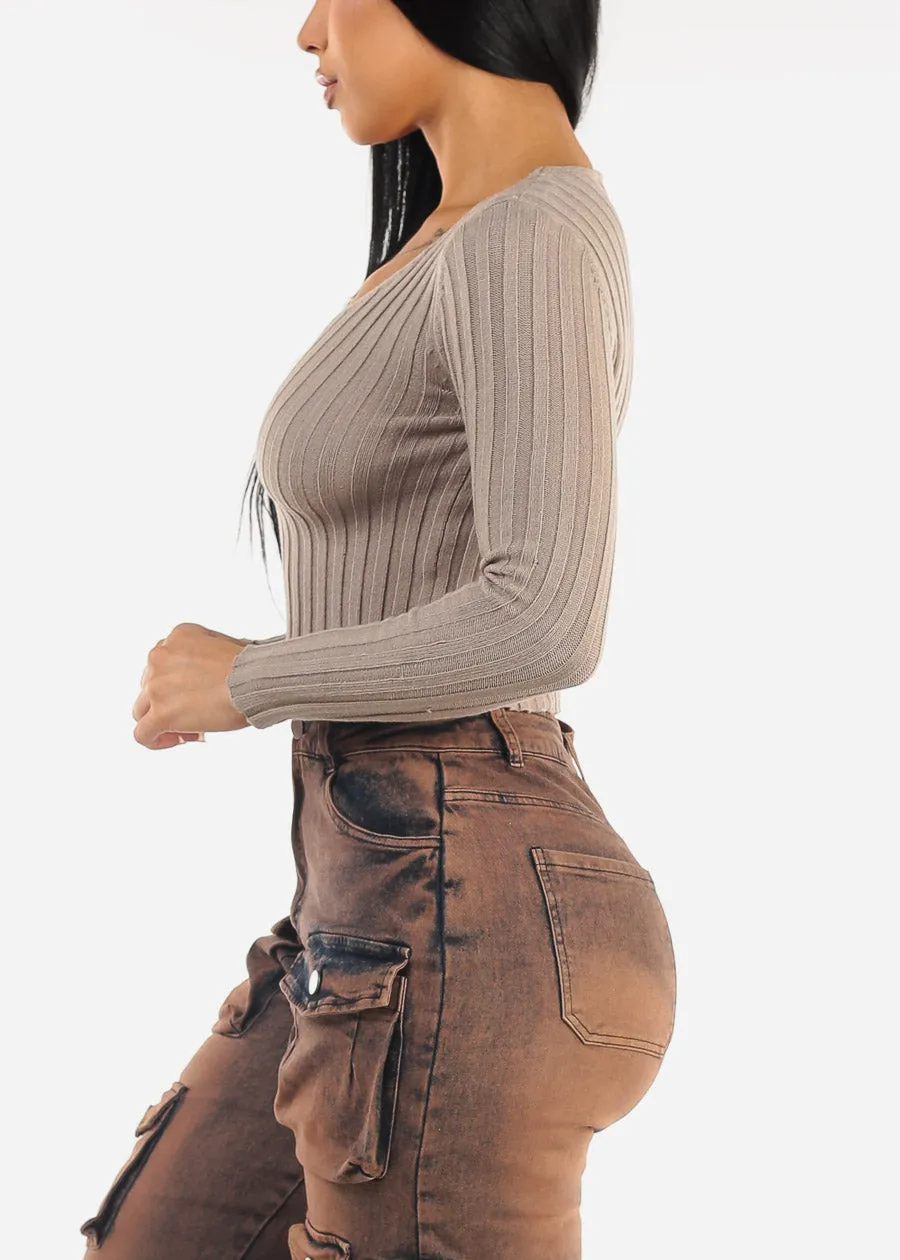 Vneck Long Sleeve Cropped Sweater Mocha sold by Moda product image thumbnail 3