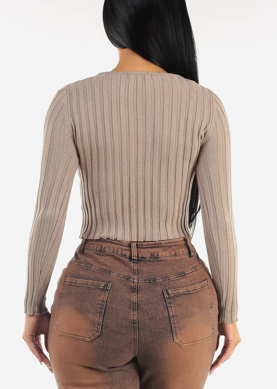 Vneck Long Sleeve Cropped Sweater Mocha sold by Moda product image thumbnail 4