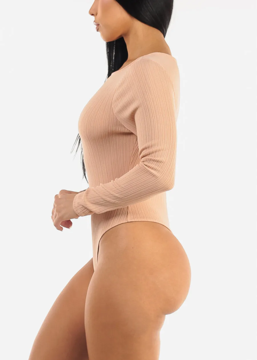 Round Neck Long Sleeve Thong Bodysuit Tan sold by Moda product image thumbnail 3
