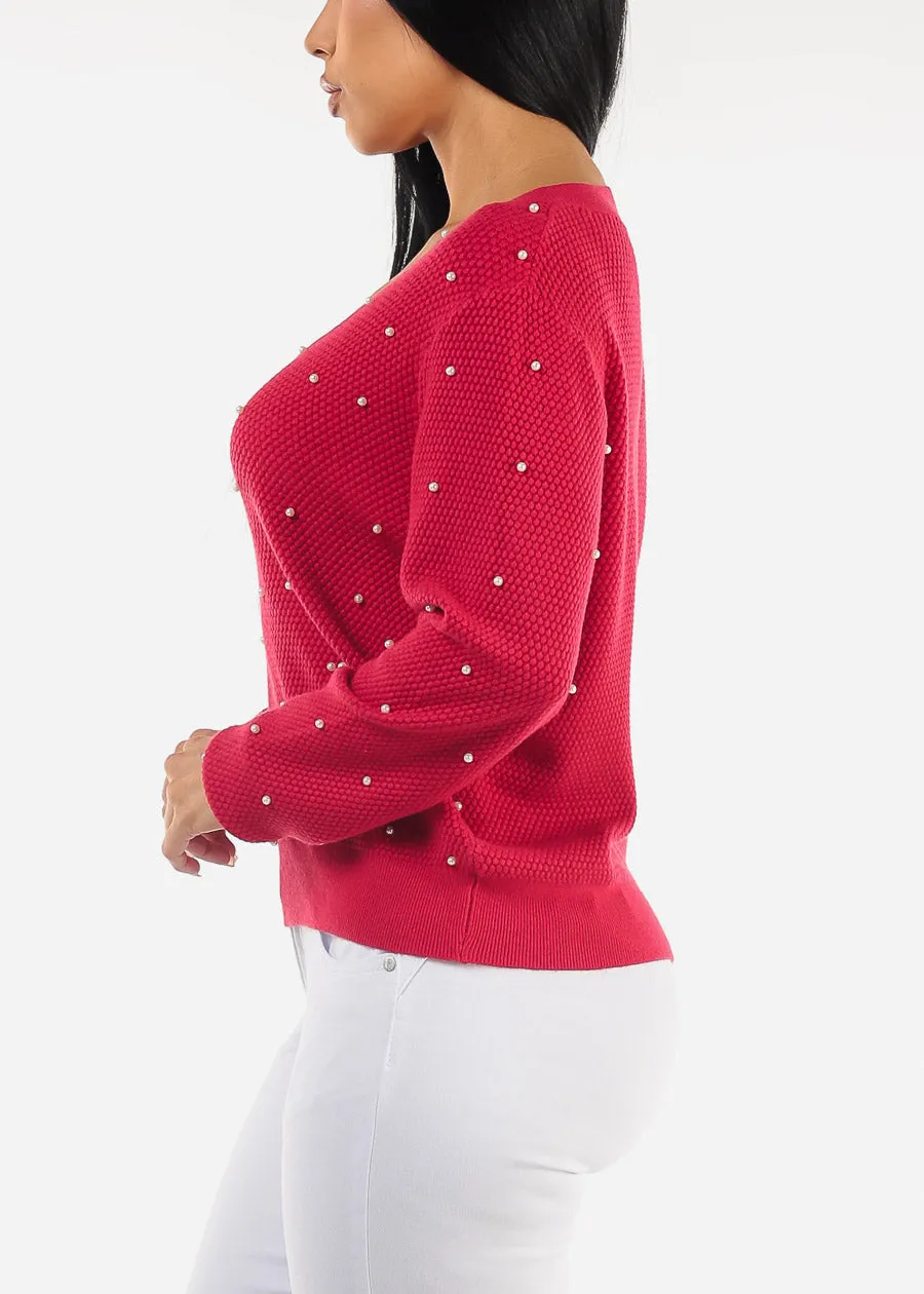 Long Sleeve Vneck Red Pearl Sweater sold by Moda product image thumbnail 3
