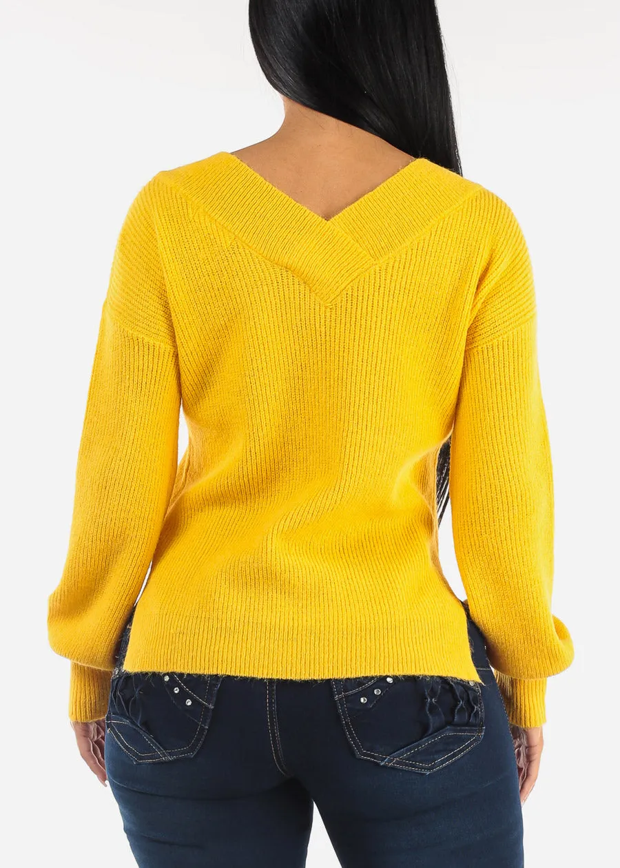 V-Neck Long Sleeve Knitted Sweater Yellow sold by Moda product image thumbnail 4