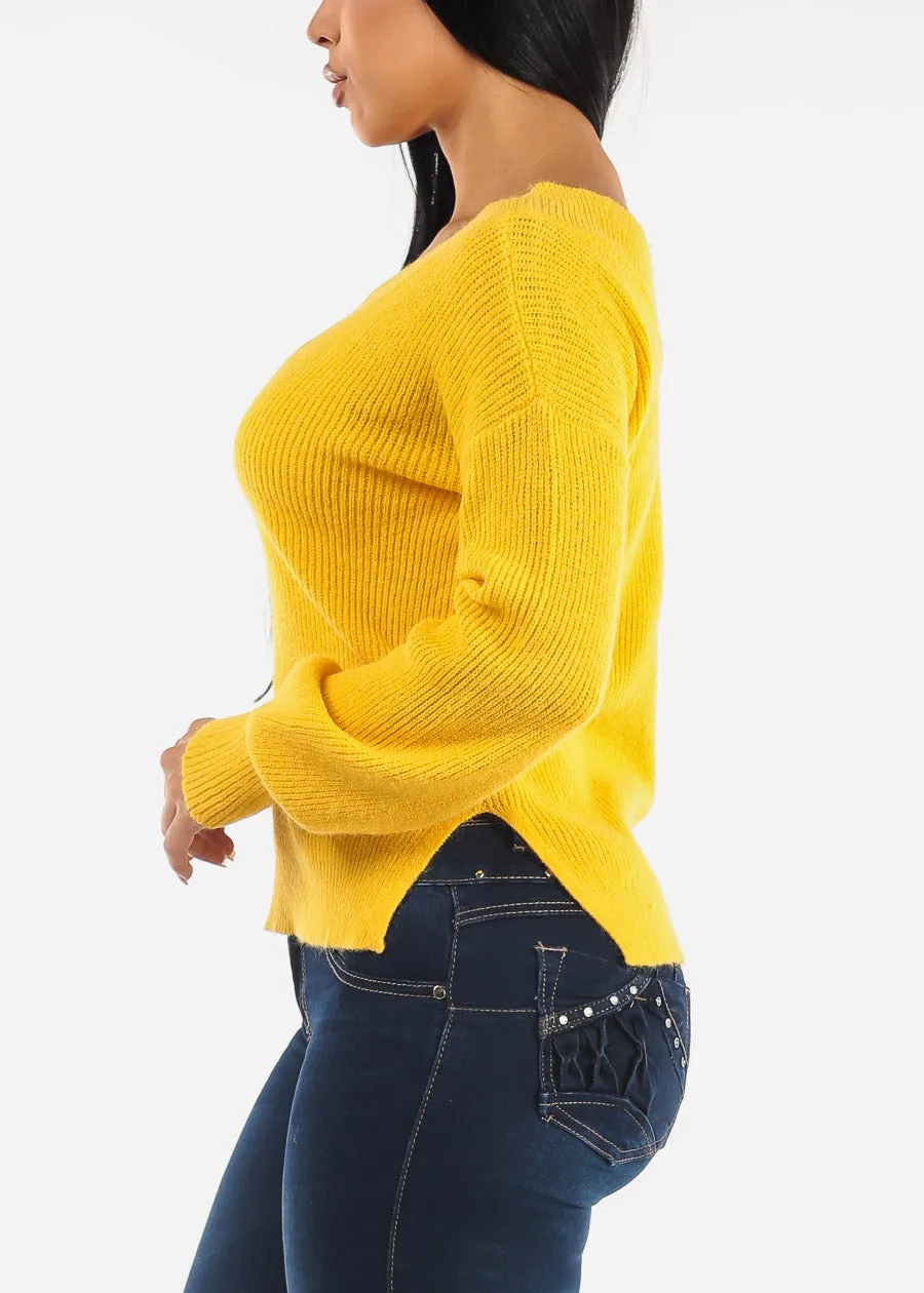 V-Neck Long Sleeve Knitted Sweater Yellow sold by Moda product image thumbnail 3