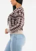 Round Neck Long Sleeve Printed Sweater Taupe sold by Moda