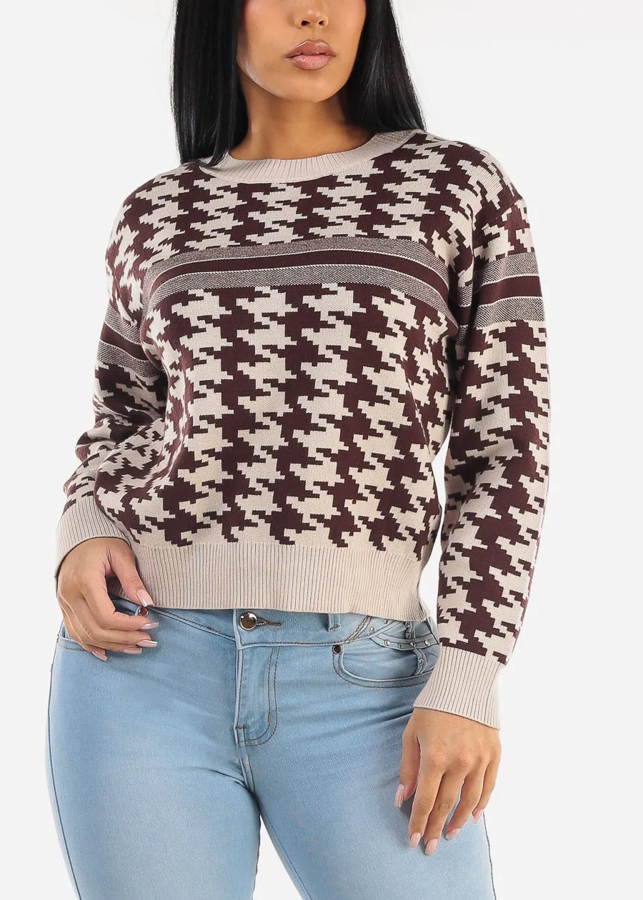 Round Neck Long Sleeve Printed Sweater Taupe sold by Moda