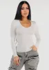 White Long Sleeve Vneck Ribbed Sweater sold by Moda