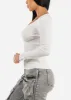 White Long Sleeve Vneck Ribbed Sweater sold by Moda