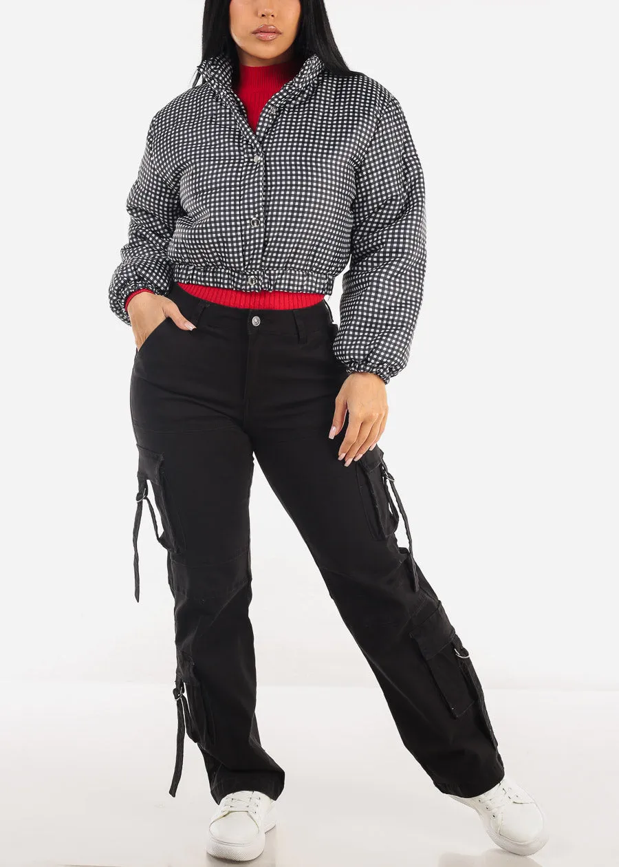 Long Sleeve Plaid Cropped Puffer Jacket B&W sold by Moda product image thumbnail 2