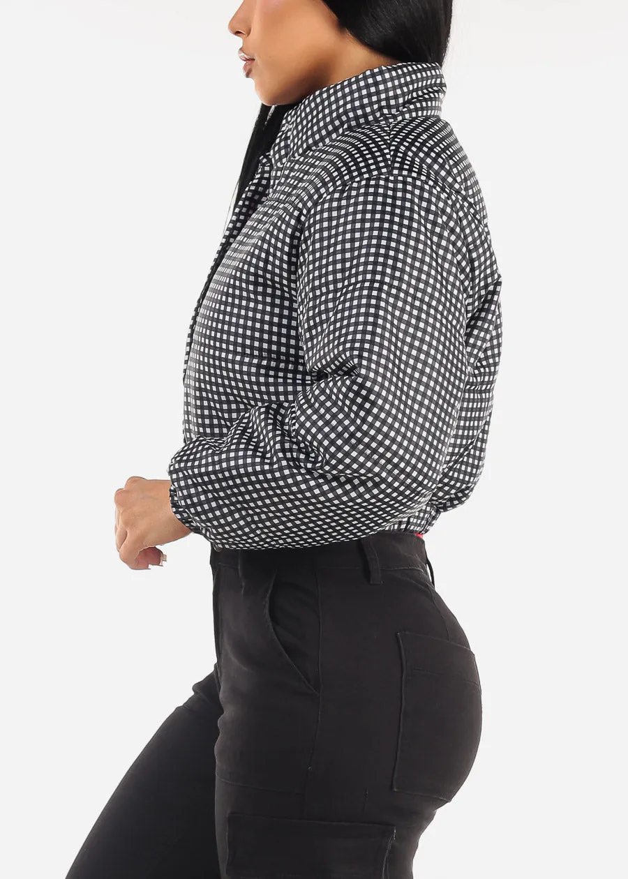 Long Sleeve Plaid Cropped Puffer Jacket B&W sold by Moda product image thumbnail 3
