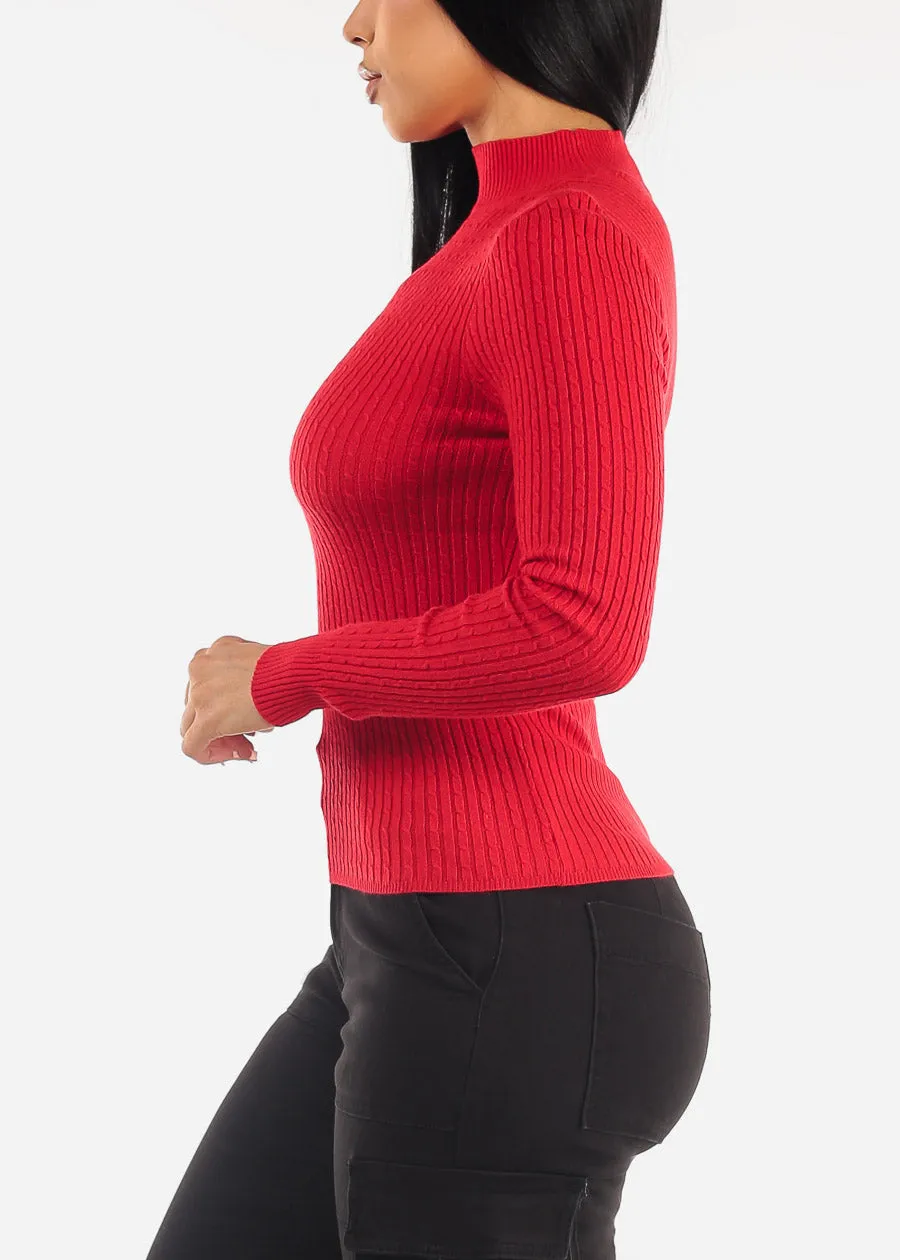 Long Sleeve Mock Neck Ribbed Sweater Red sold by Moda product image thumbnail 3