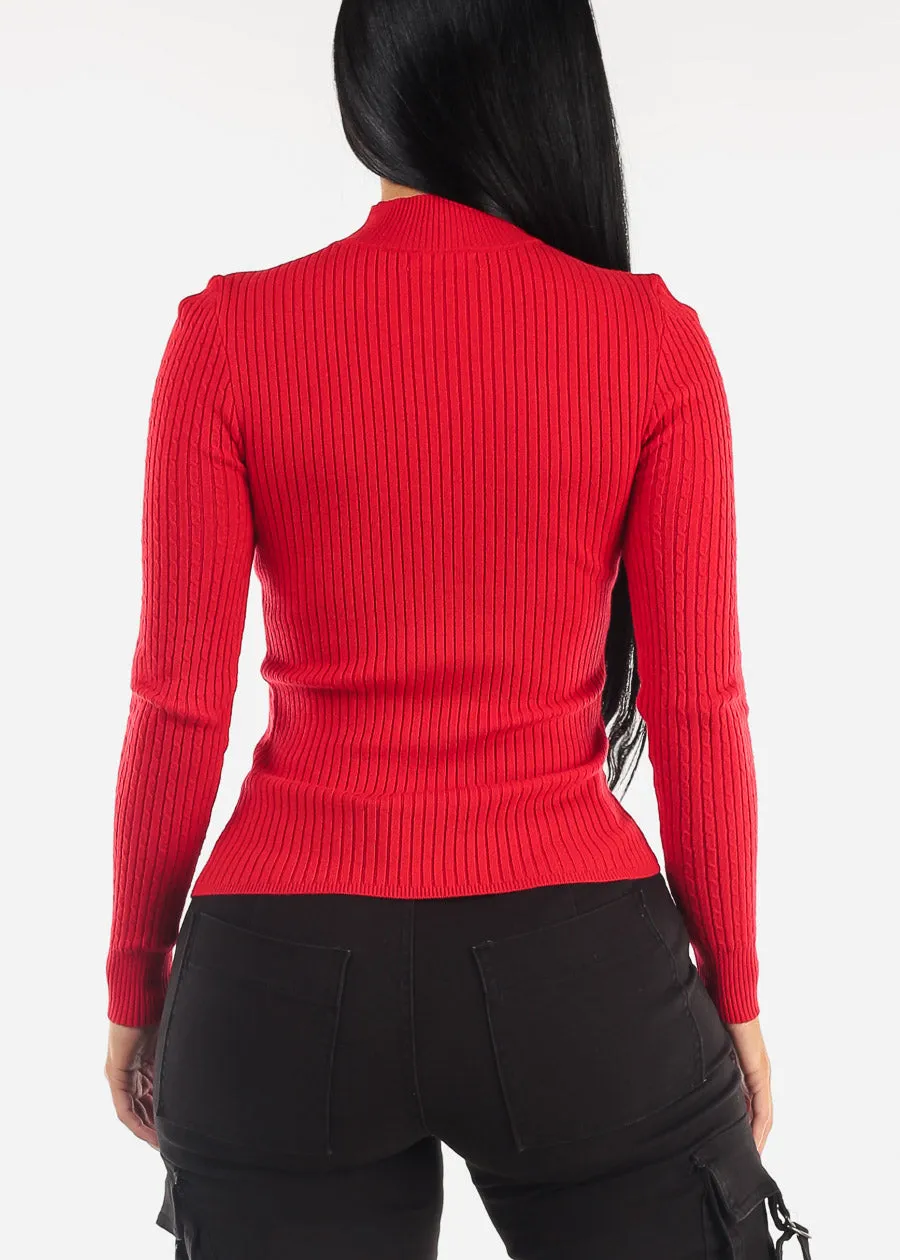 Long Sleeve Mock Neck Ribbed Sweater Red sold by Moda product image thumbnail 4