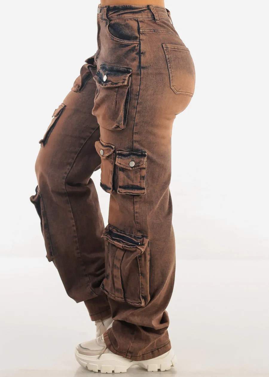 High Waist Acid Wash Utility Cargo Jeans Brown sold by Moda product image thumbnail 3
