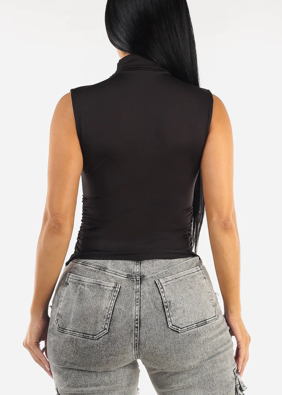 Sleeveless High Neck Black Blouse w Ruched Sides sold by Moda product image thumbnail 4