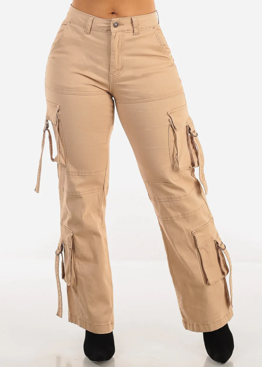 Butt Lift High Waist Straight Wide Leg Cargo Jeans Khaki sold by Moda product image thumbnail 4