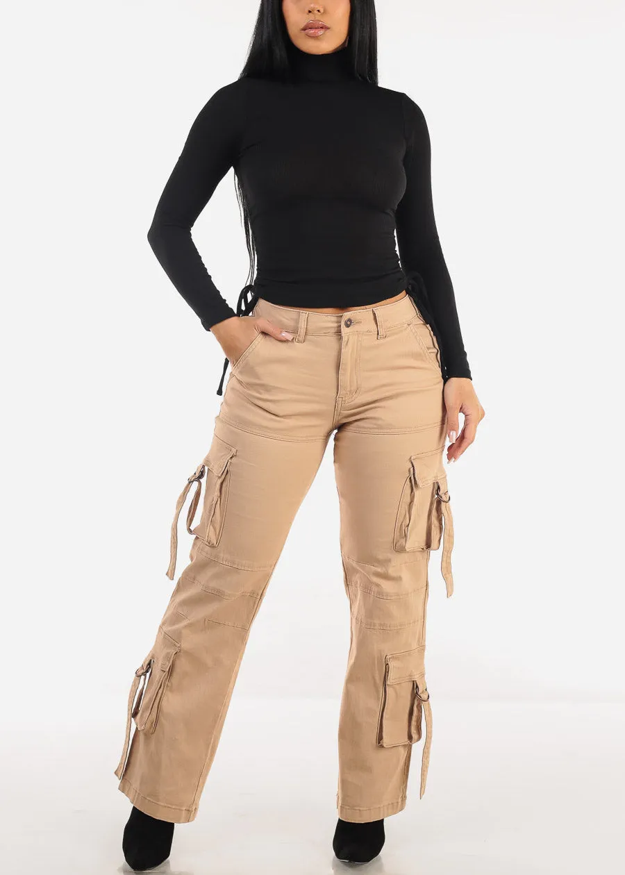 Butt Lift High Waist Straight Wide Leg Cargo Jeans Khaki sold by Moda product image thumbnail 2