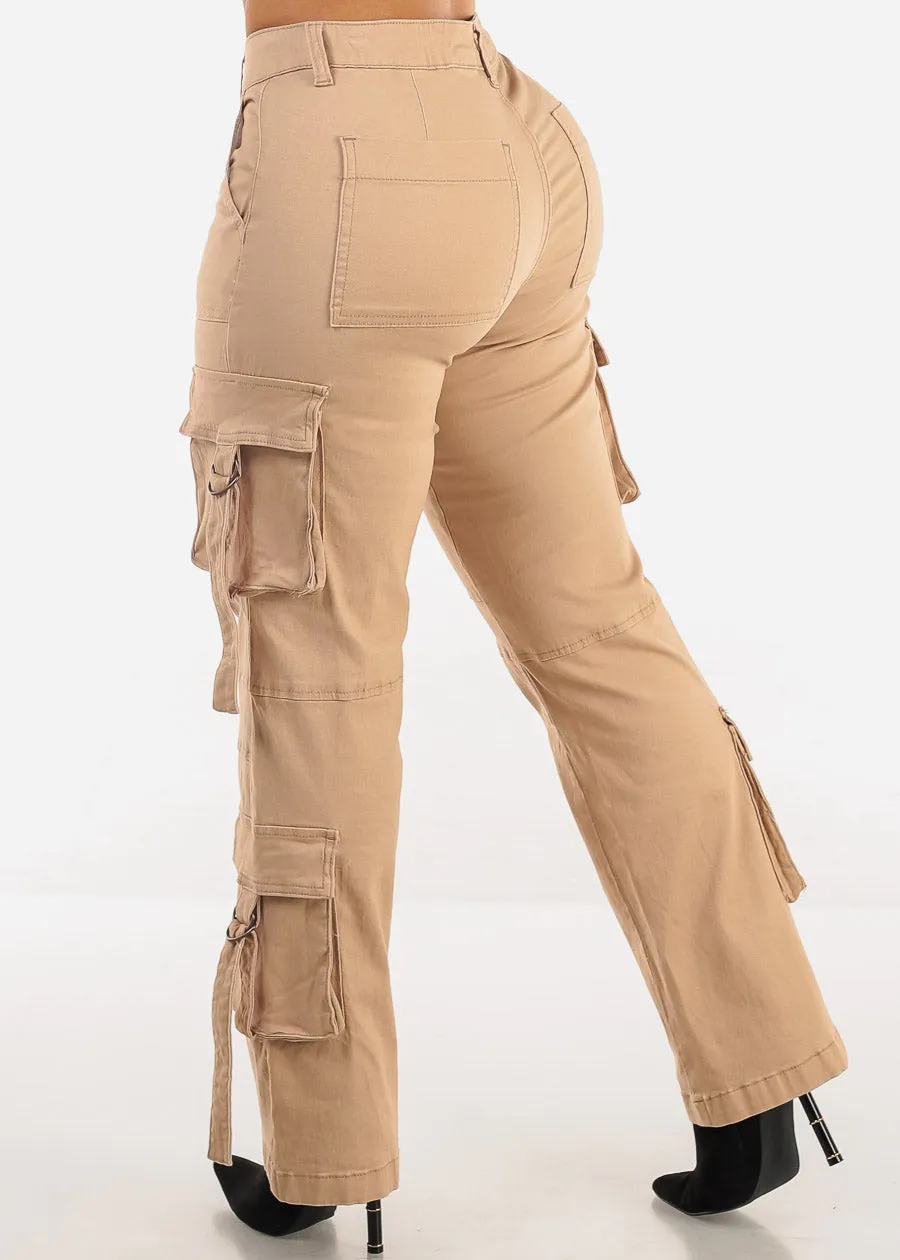Butt Lift High Waist Straight Wide Leg Cargo Jeans Khaki sold by Moda