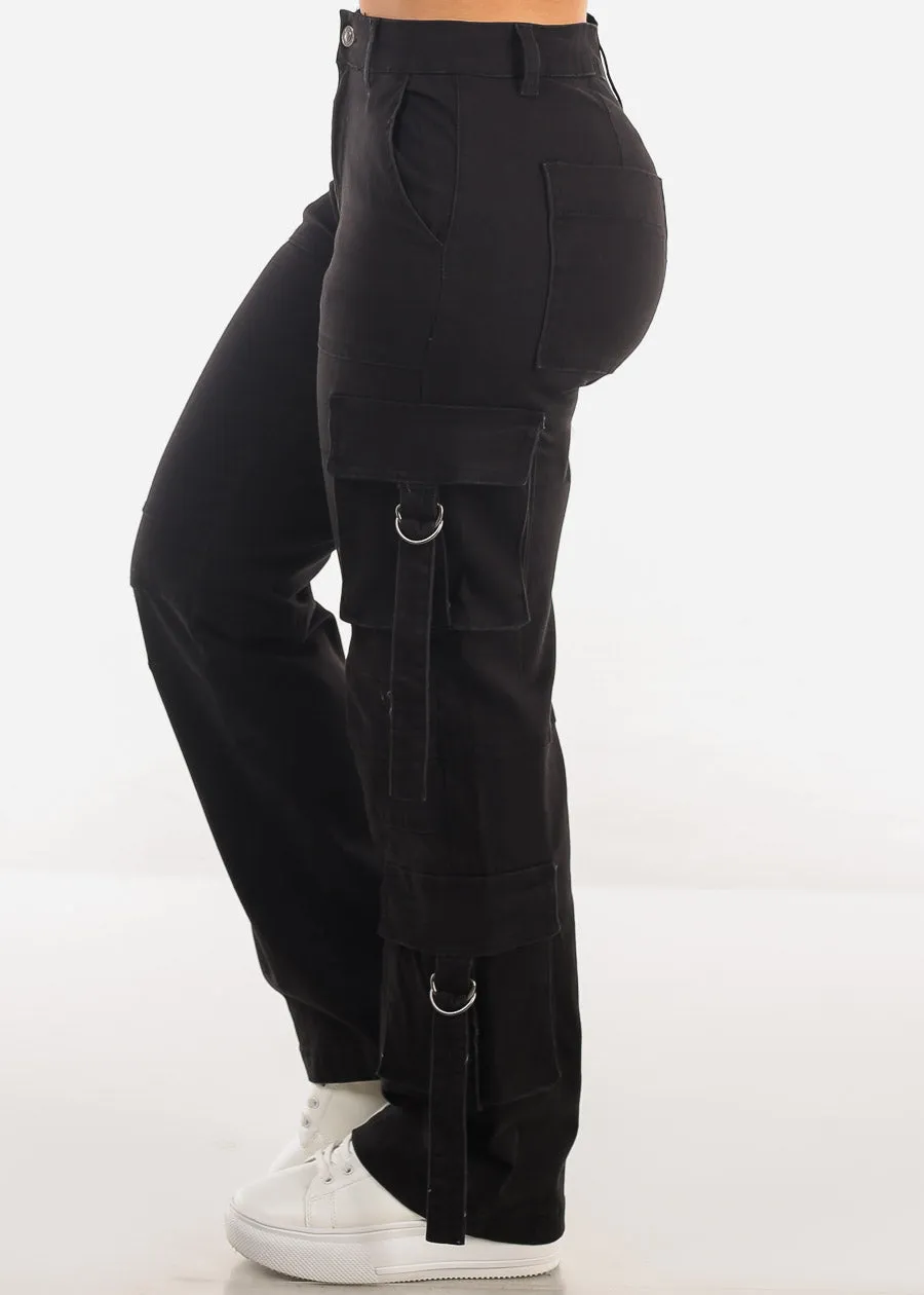 Butt Lift High Waist Straight Wide Leg Cargo Jeans Black sold by Moda product image thumbnail 3