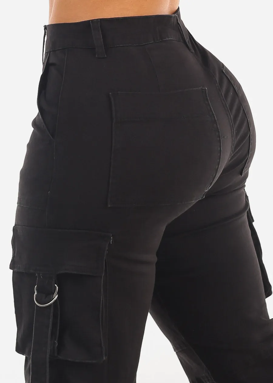 Butt Lift High Waist Straight Wide Leg Cargo Jeans Black sold by Moda product image thumbnail 5