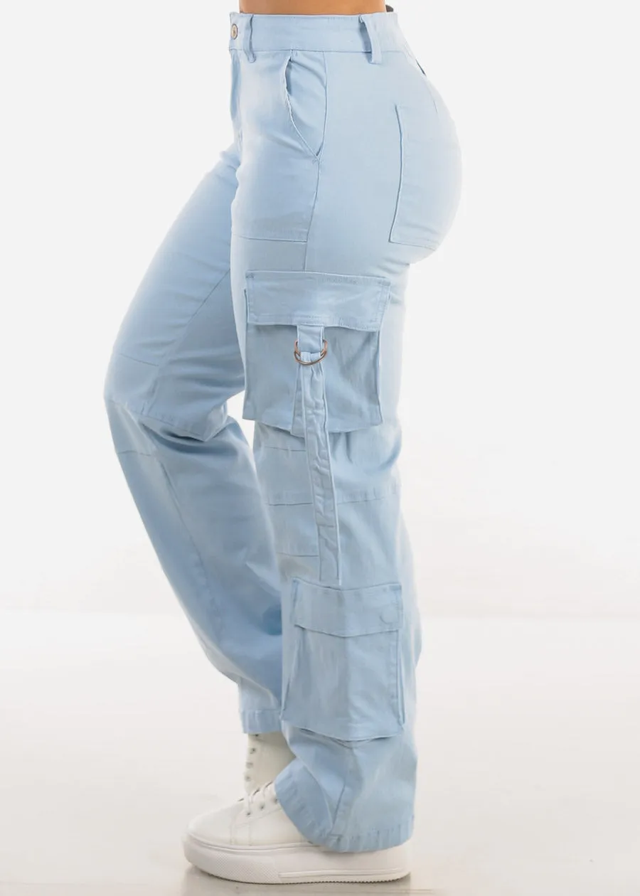 Butt Lift High Waist Straight Wide Leg Cargo Jeans Light Blue sold by Moda product image thumbnail 3