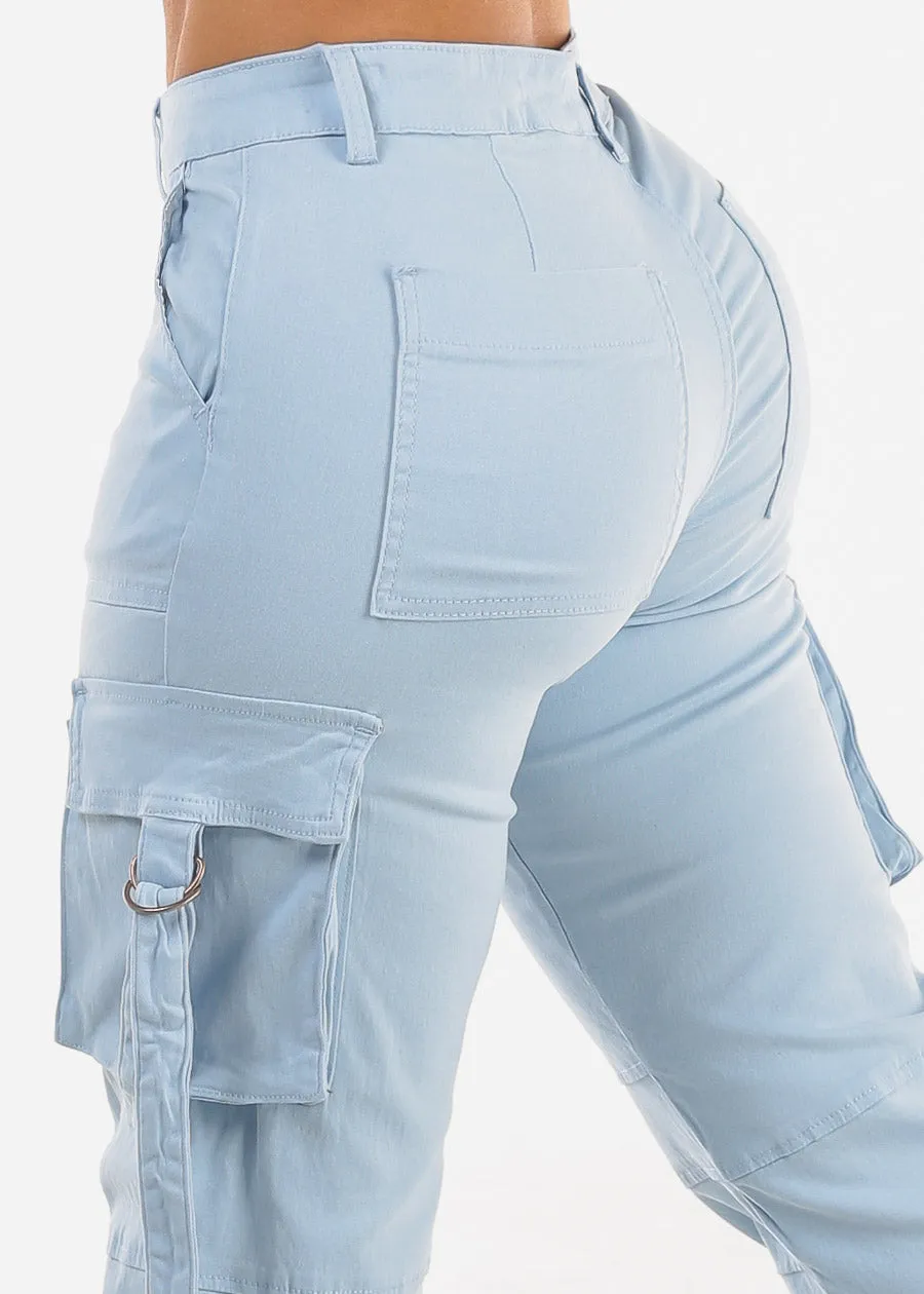 Butt Lift High Waist Straight Wide Leg Cargo Jeans Light Blue sold by Moda product image thumbnail 5