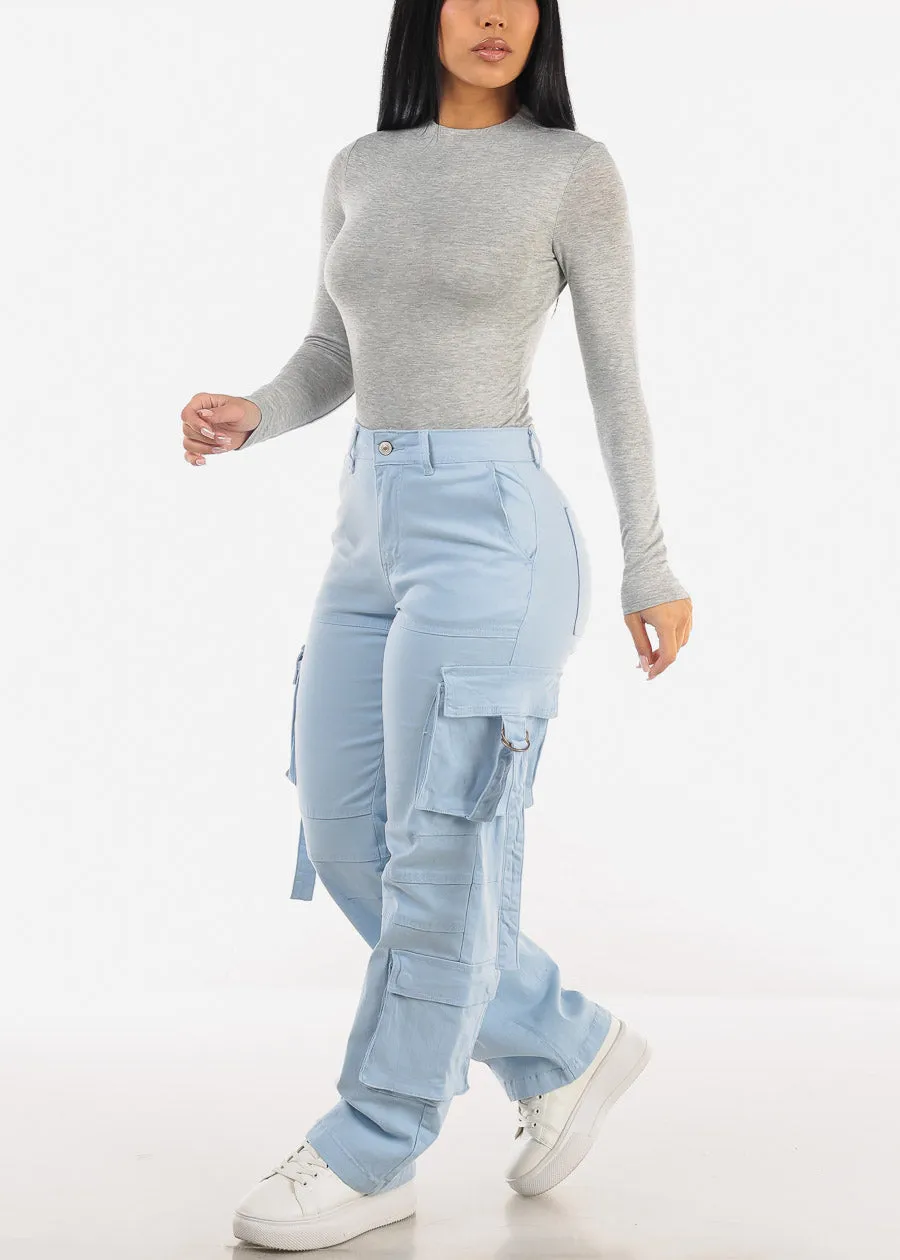Butt Lift High Waist Straight Wide Leg Cargo Jeans Light Blue sold by Moda product image thumbnail 2