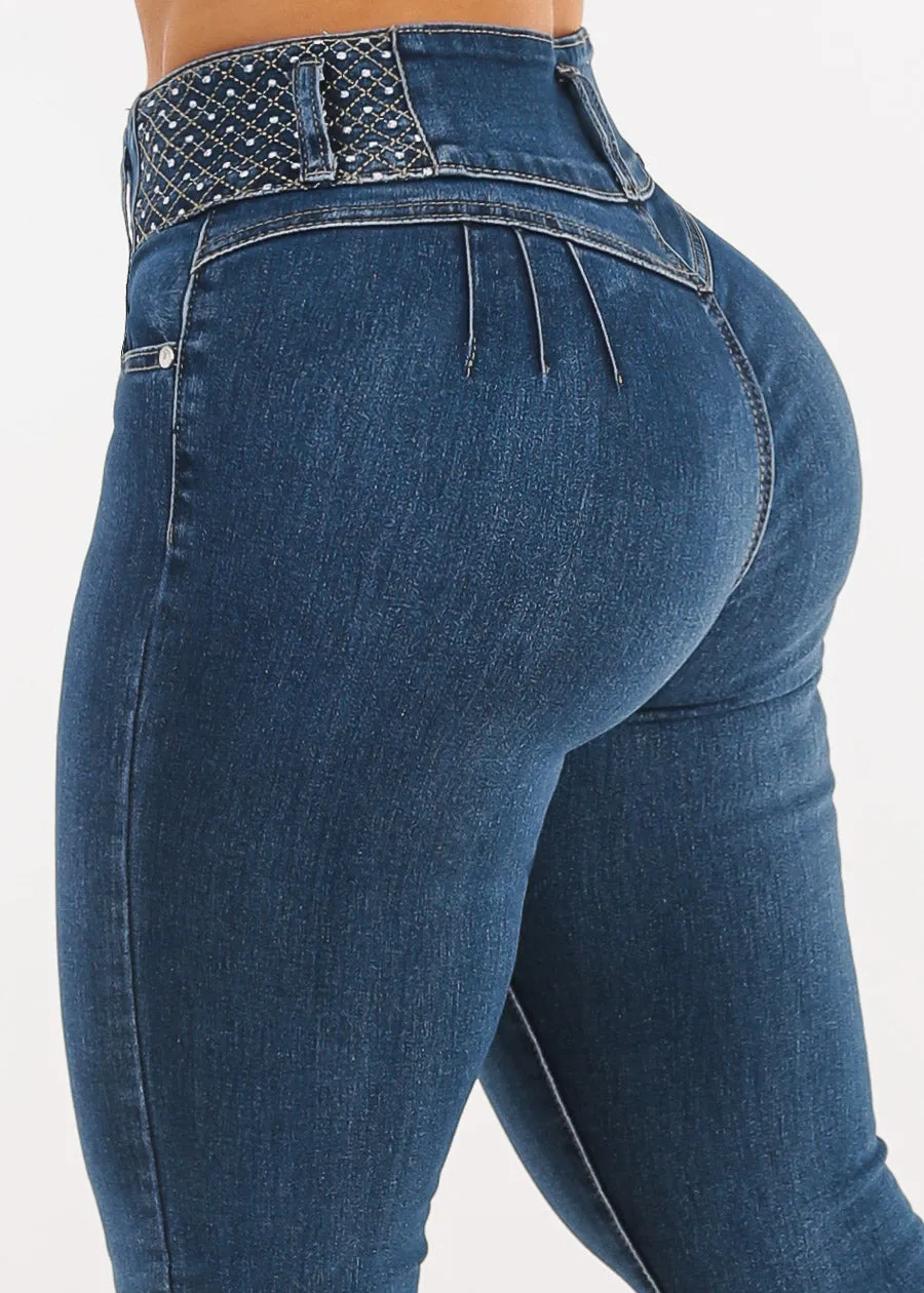 Butt Lift High Waist Skinny Jeans Dark Sand Wash sold by Moda