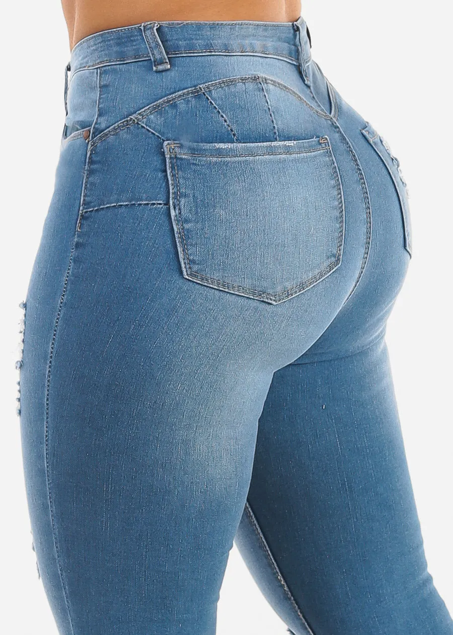 Butt Lift High Waist Distressed Blue Skinny Jeans sold by Moda