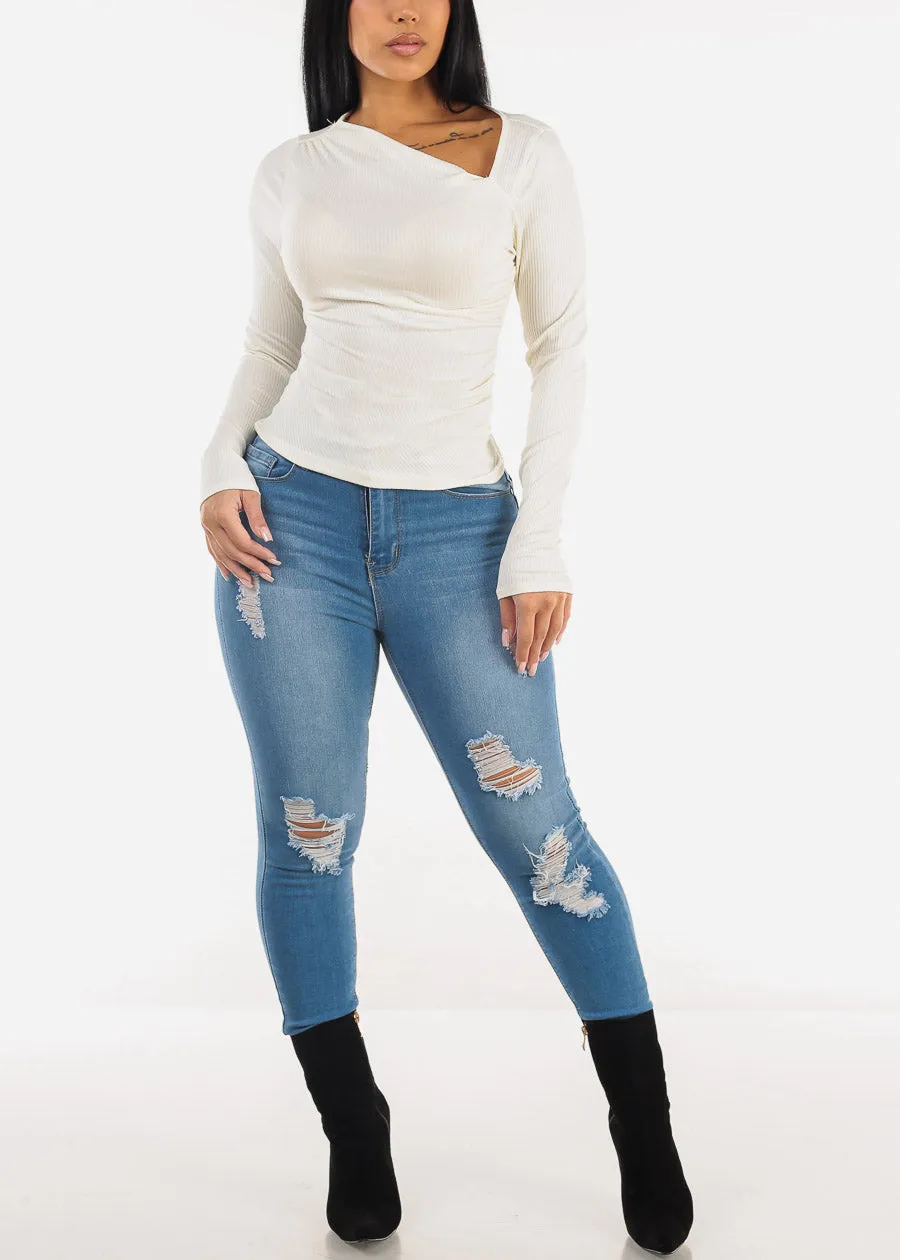 Butt Lift High Waist Distressed Blue Skinny Jeans sold by Moda product image thumbnail 2