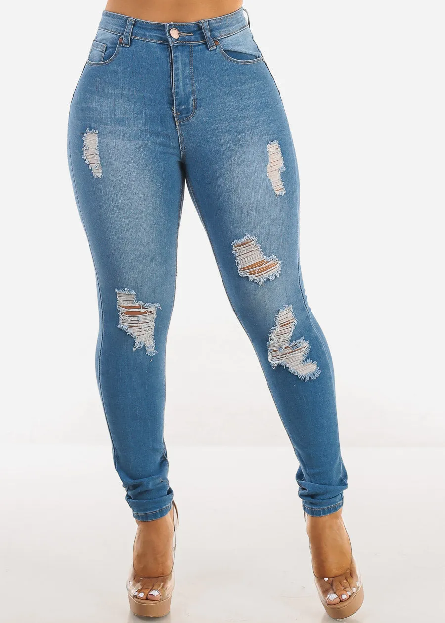 Butt Lift High Waist Distressed Blue Skinny Jeans sold by Moda product image thumbnail 3
