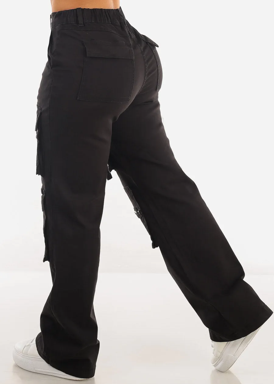 Super High Waist Straight Wide Leg Cargo Jeans Black sold by Moda product image thumbnail 4