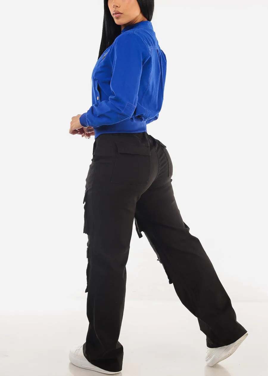 Super High Waist Straight Wide Leg Cargo Jeans Black sold by Moda product image thumbnail 5