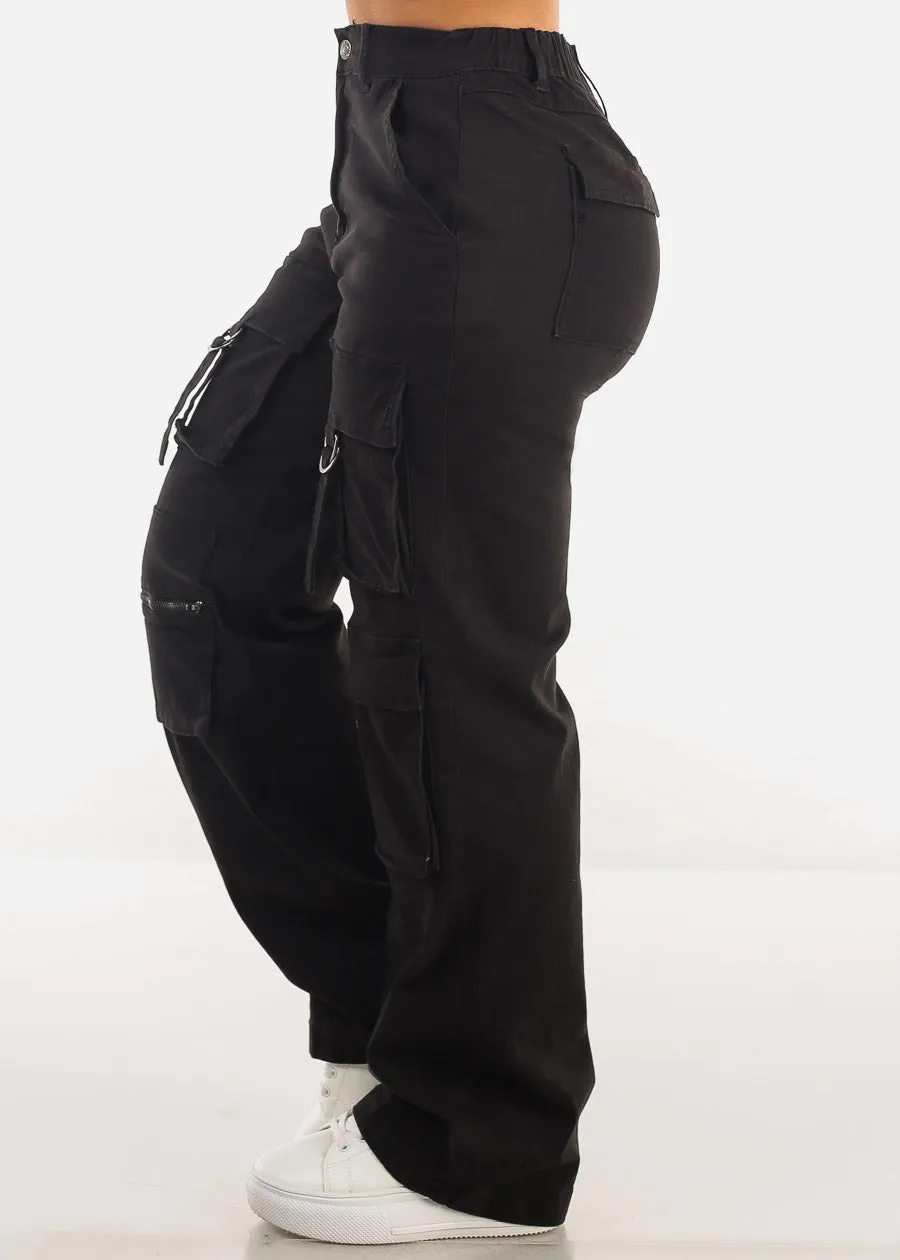 Super High Waist Straight Wide Leg Cargo Jeans Black sold by Moda product image thumbnail 3