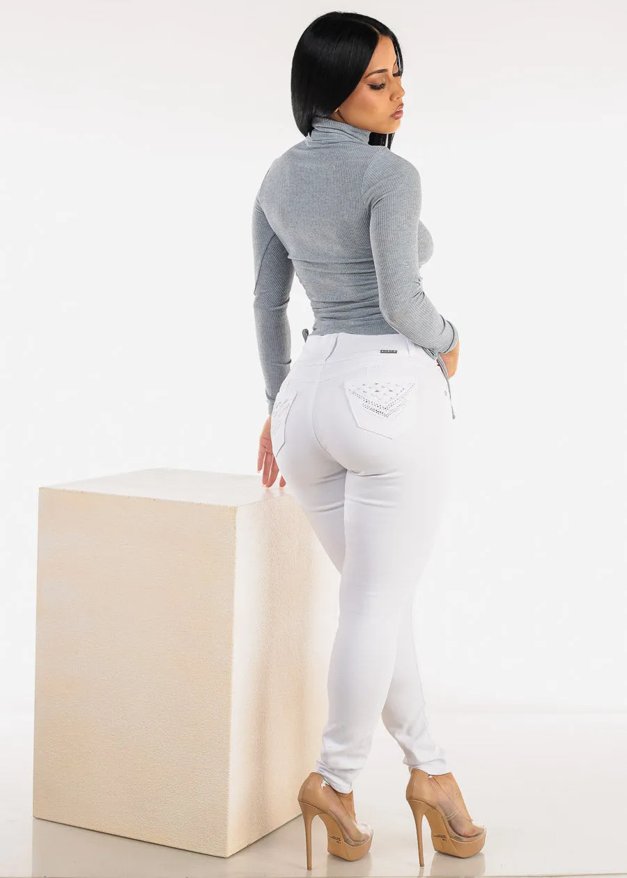Butt Lift High Waisted White Skinny Jeans sold by Moda product image thumbnail 2