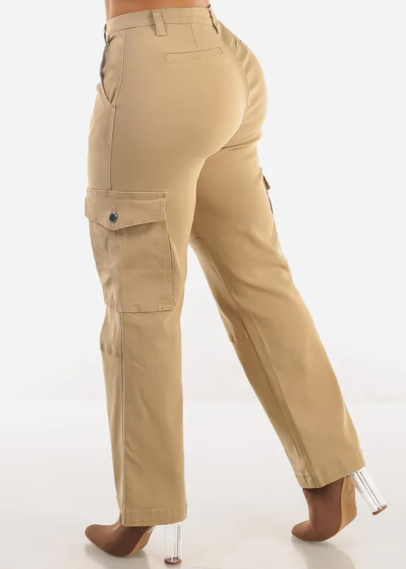 Butt Lift Hyper Stretch Straight Cargo Pants Khaki sold by Moda