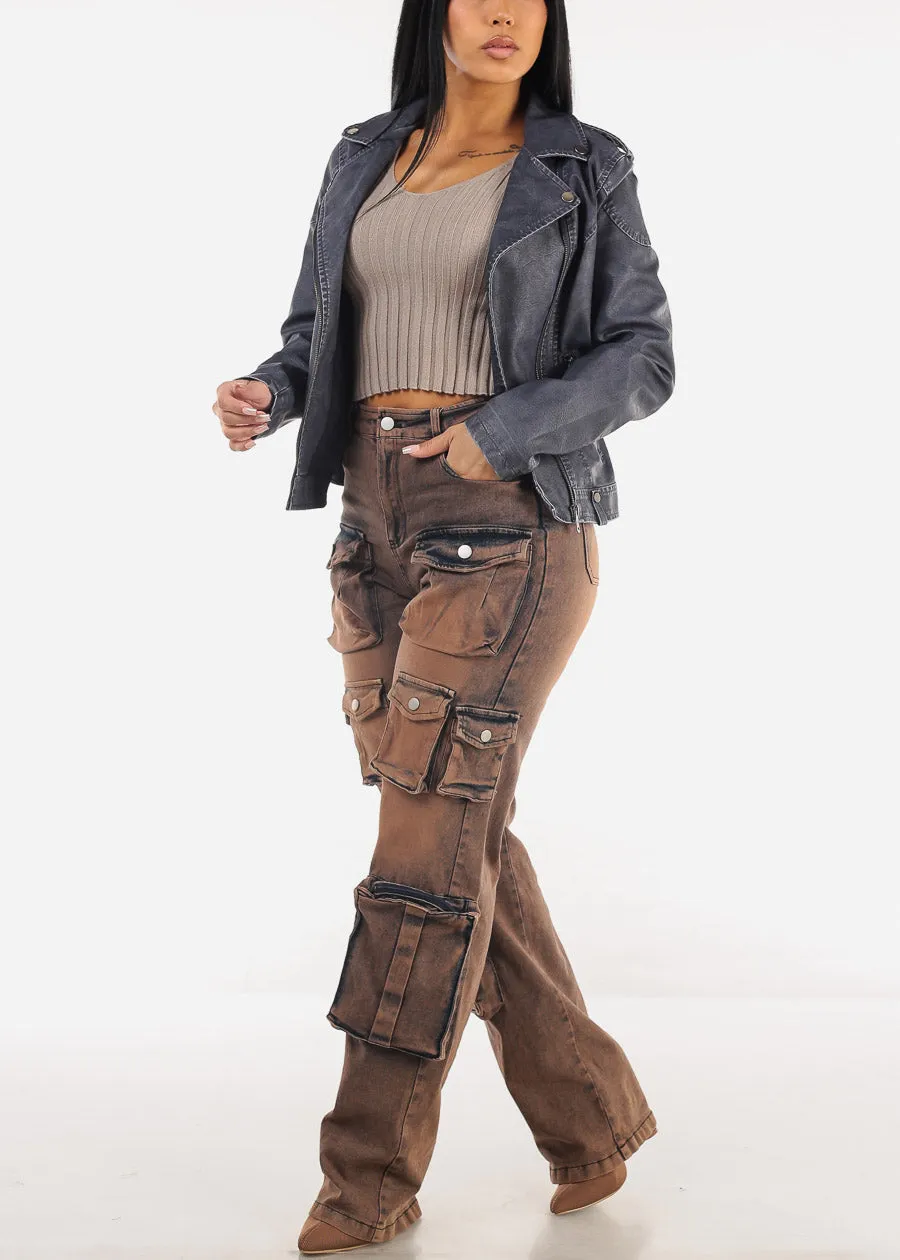 Long Sleeve Vegan Leather Moto Jacket Slate Blue sold by Moda product image thumbnail 3