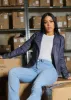 Long Sleeve Vegan Leather Moto Jacket Slate Blue sold by Moda