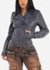 Long Sleeve Vegan Leather Moto Jacket Slate Blue sold by Moda