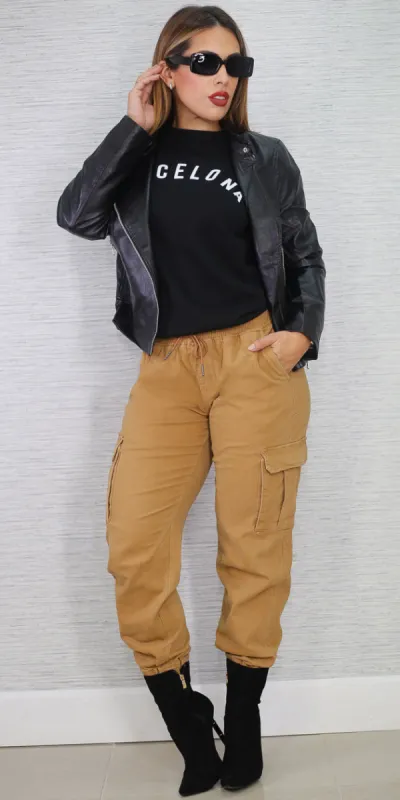 Pleather Khaki Jogger Trio sold by Moda