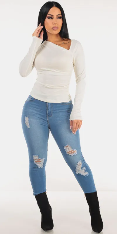 White Butt Lift Skinnies Outfit sold by Moda