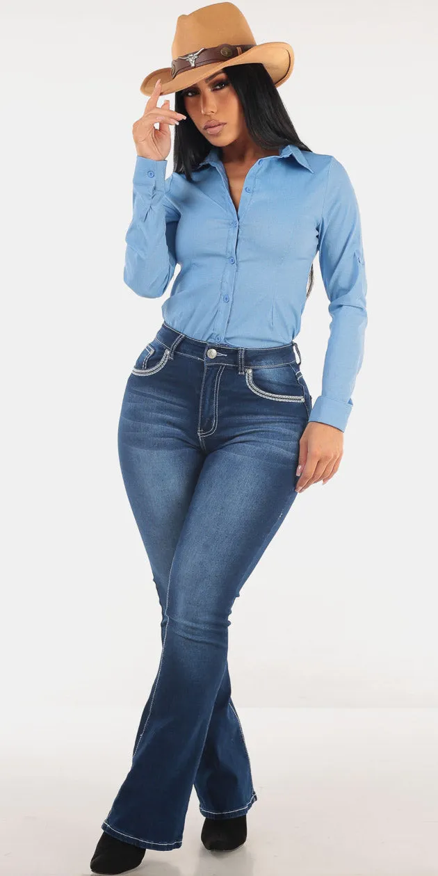 Blue Bootcut Denim Look sold by Moda
