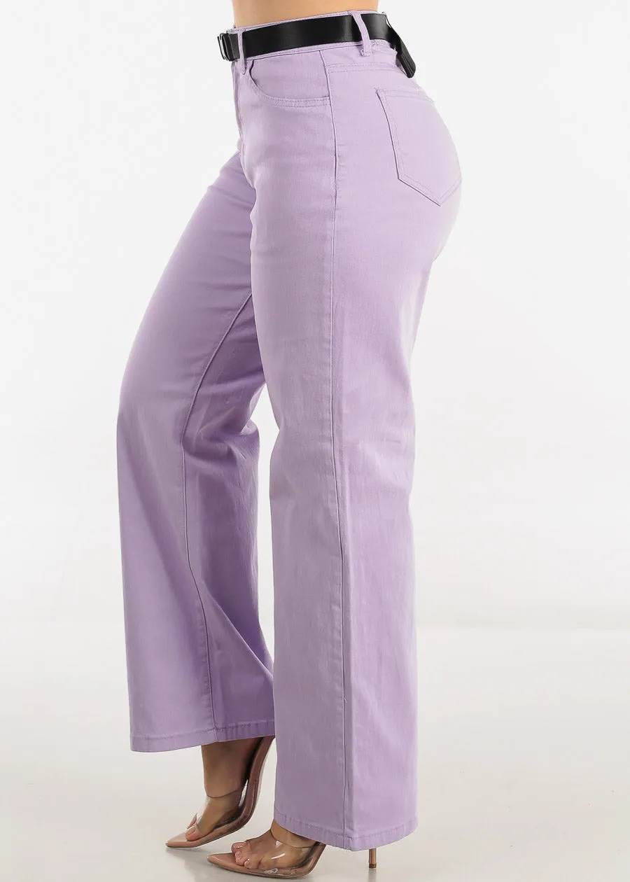 High Waist Slim Straight Pants Lavender w Belt sold by Moda product image thumbnail 3