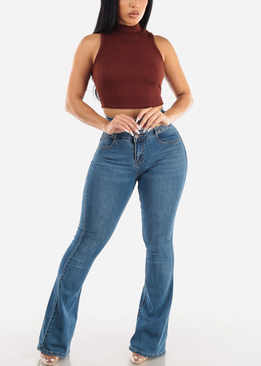 Sleeveless Mock Neck Rib Knit Crop Top Brown sold by Moda product image thumbnail 4