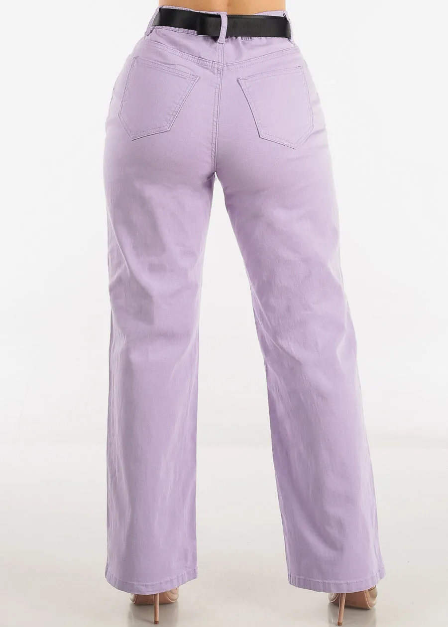 High Waist Slim Straight Pants Lavender w Belt sold by Moda product image thumbnail 4