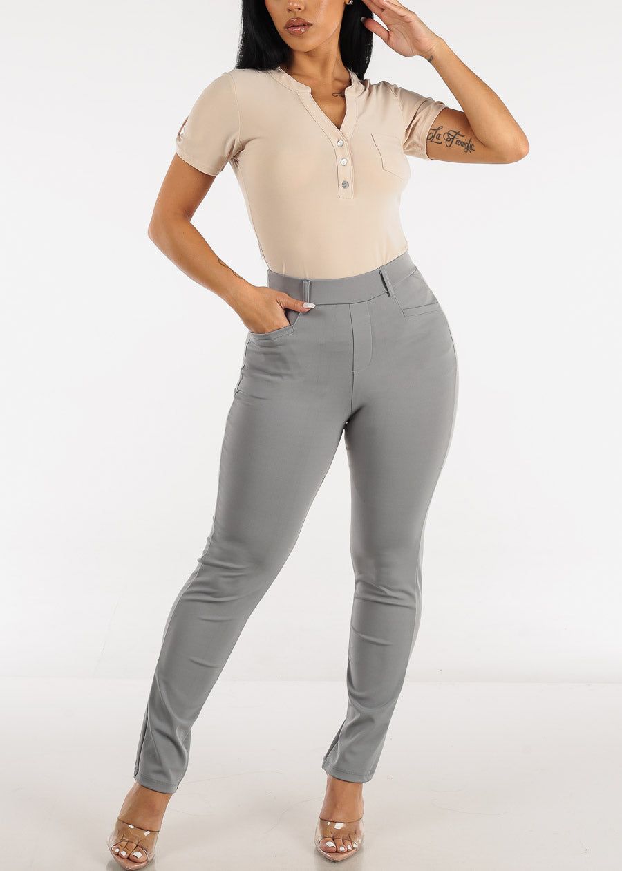 Super High Waist Straight Leg Dressy Pants Grey sold by Moda product image thumbnail 2