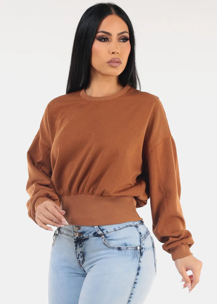 Long Sleeve Crewneck Fleece Sweatshirt Camel sold by Moda